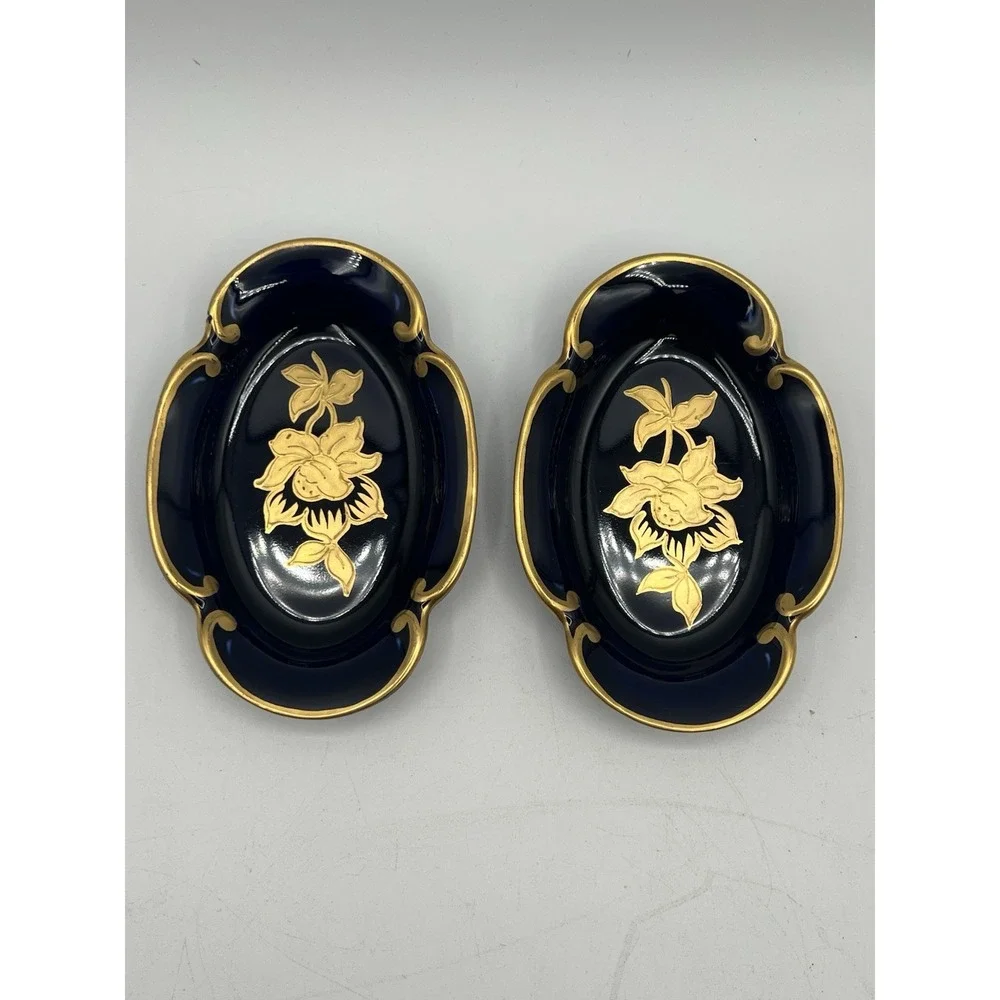 2 vintage jlmenau graf‎ von henneberg Cobalt Blue Gold Porcelain Dish's